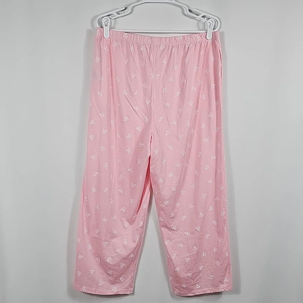 NWT Charter Club Intimates Ditsy Floral Capri Pink Button Front Pajama Set 2PC L